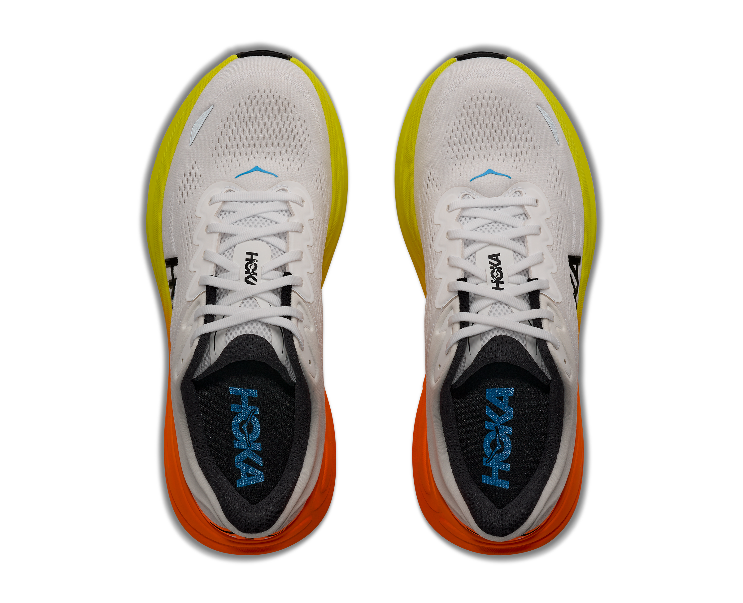 HOKA Men's Bondi 9 - WHITE / NEON TANGERINE (Wide)