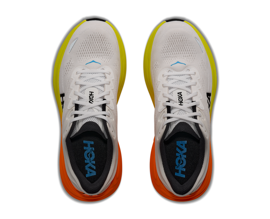 HOKA Men's Bondi 9 - WHITE / NEON TANGERINE