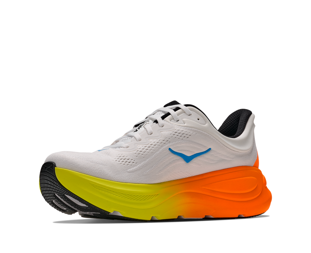 HOKA Men's Bondi 9 - WHITE / NEON TANGERINE (Wide)