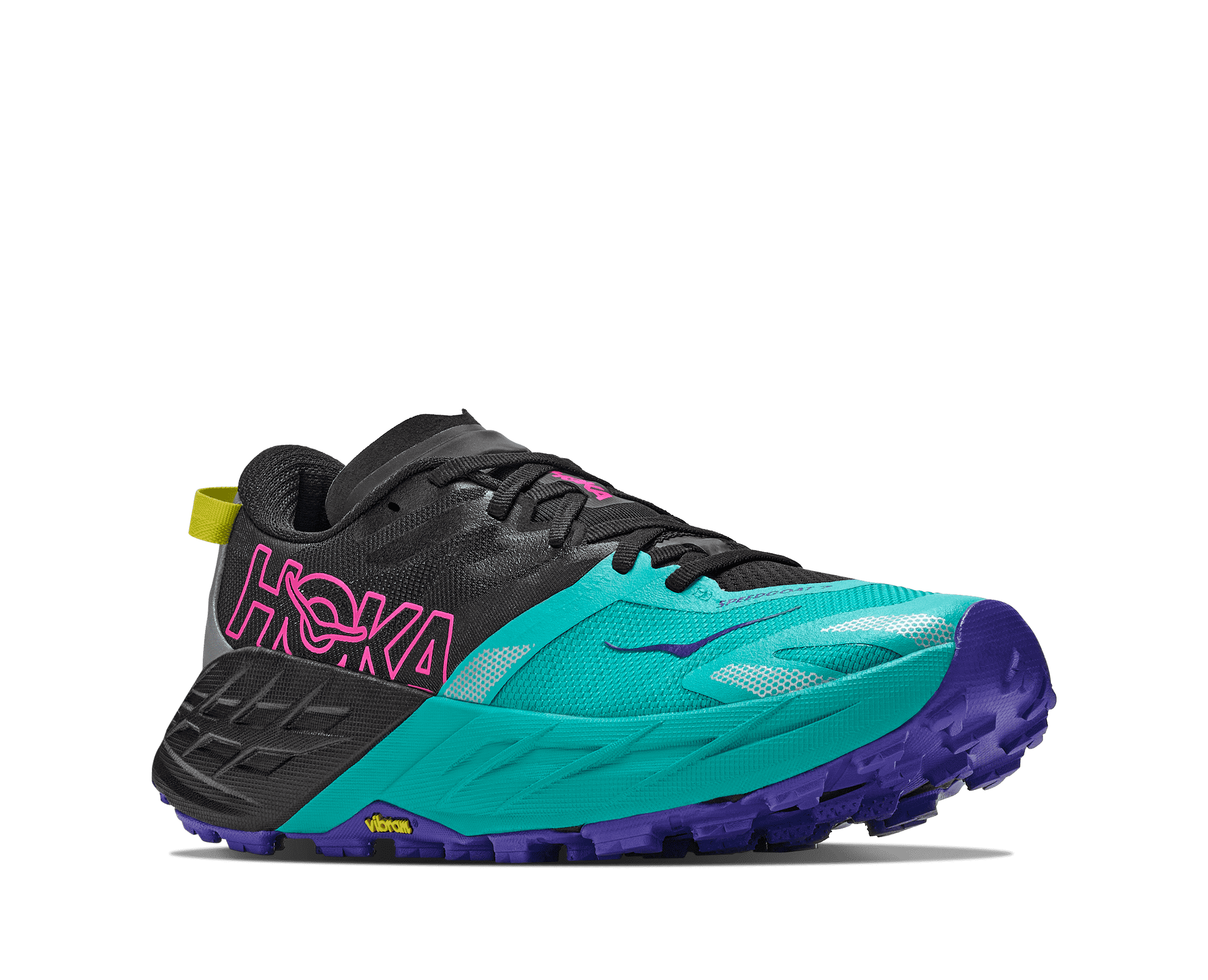 HOKA Women's Speedgoat 7 - BLACK / ELECTRIC AQUA